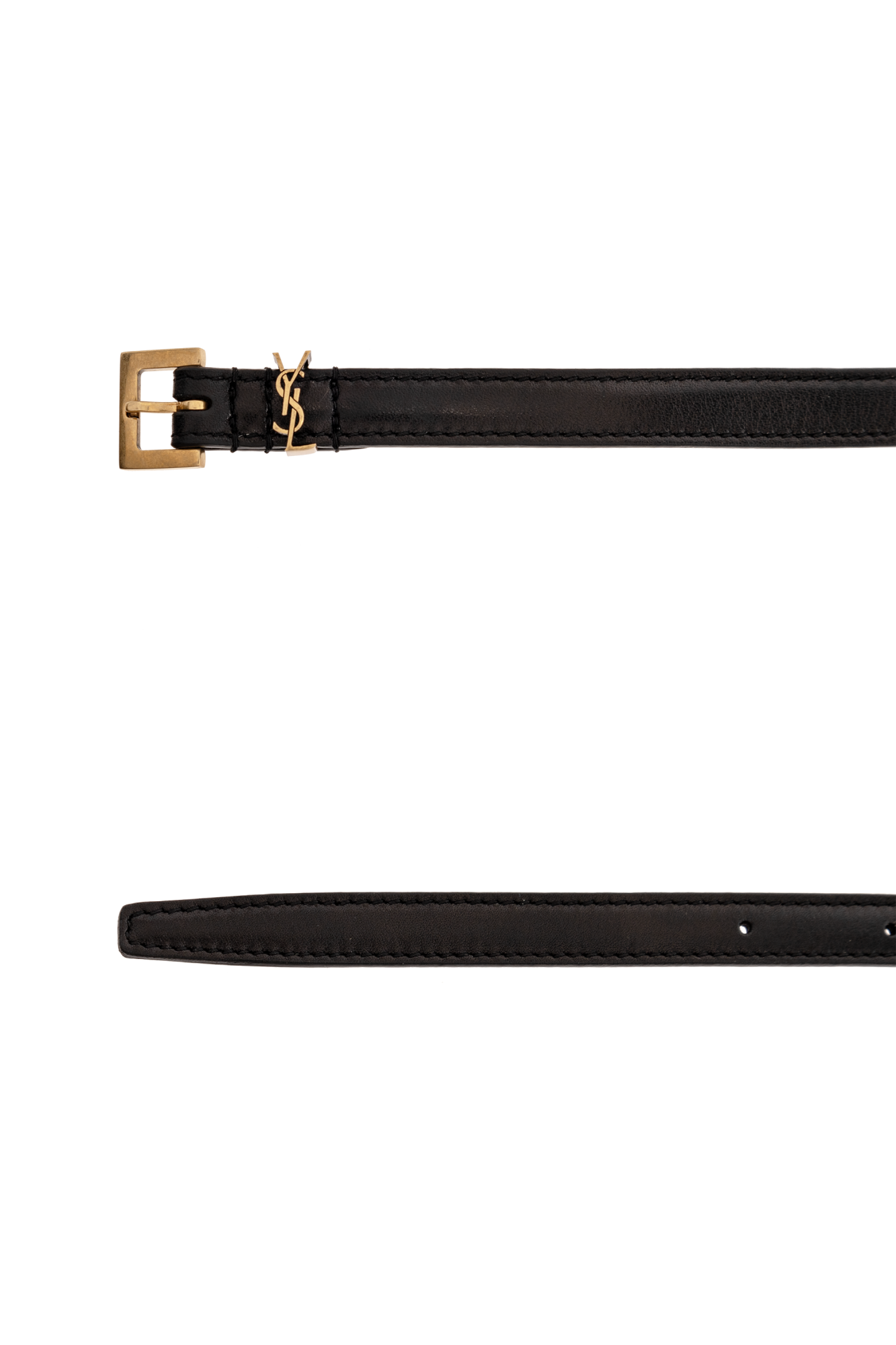 SAINT LAURENT ブラックベルト CASSANDRE THIN belt with square buckle in smooth leather